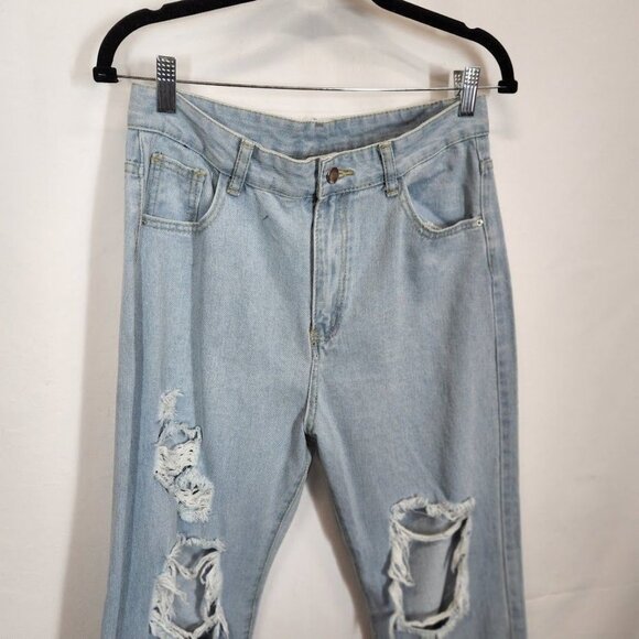 SHEIN High Waist Ripped Frayed Straight Leg Jeans Size Large - Picture 5 of 8